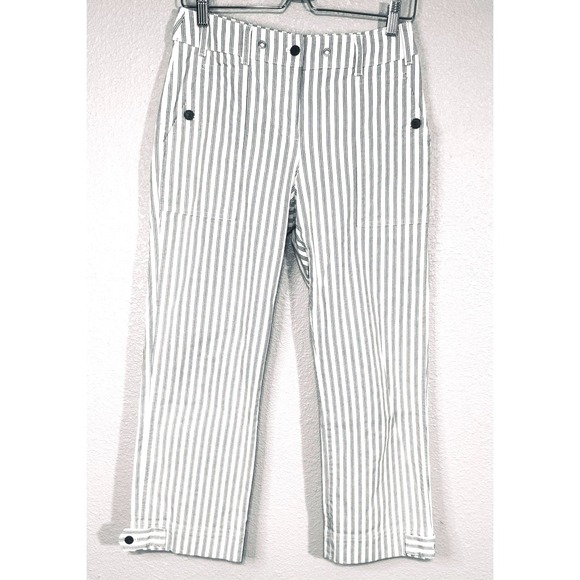 Jones New York Pants - Wide Leg Striped‎ Off-White Gray Pants Jones New York Sport Sz 4 Button Details